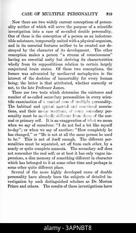 Questo studio esamina il caso di Doris Fischer di personalità multiple, attribuite alle crisi della sua vita, tra cui gli abusi dei genitori e la morte di sua madre. L'autore discute i tratti fisici e i comportamenti di ogni personalità e descrive le osservazioni del medico e il processo di trattamento nell'arco di tre anni, portando al successo nel trattamento. Foto Stock