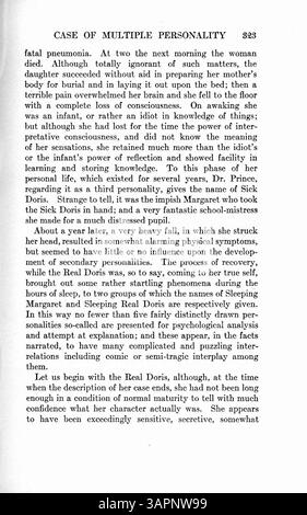 Questo case study analizza lo sviluppo di personalità multiple in Doris Fischer, attribuita a eventi traumatici di vita, tra cui l'abuso di alcol di suo padre e la morte di sua madre. Descrive i tratti e i comportamenti di ogni personalità e il successo del trattamento in tre anni. Foto Stock