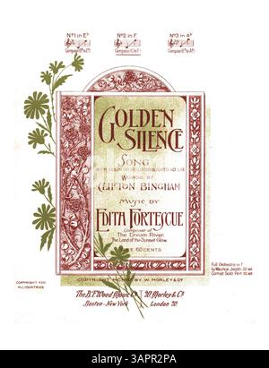 Una pubblicazione musicale con parole di Clifton Bingham e musiche di Edith Fortescue. Presenta un violino o un violoncello obbligato ad lib, versione n.. 2 in F. il retro di copertina promuove "Songs Worth Singing", offrendo le prime linee di musica. Foto Stock