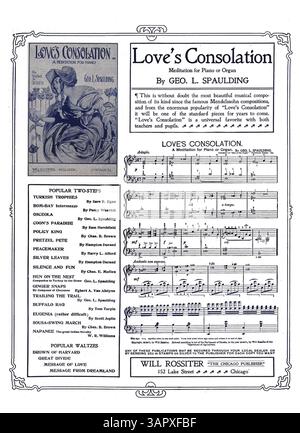 Le "visioni dell'amore Waltzes" contengono pubblicità per "Flowerland" di Sara B. Egan e "Love's Consolation" di Geo. L. Spaulding. Si fa riferimento anche a Ida G. Bierman, il compositore di "Laughing Waters". Il pezzo include estratti musicali. Foto Stock