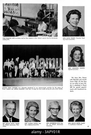 L'annuario professionale del 1964, "Tradewind '64", documenta l'anno scolastico 1963-1964, mostrando studenti, insegnanti, atletica e storia afroamericana. Foto Stock
