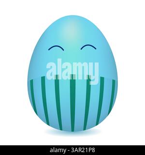 Personaggio 3D antropomorfo felice uovo di Pasqua di colore ciano maschile con pantaloni a righe su sfondo bianco. Disegno a colori vettoriale. Perfetto per le vacanze Illustrazione Vettoriale