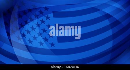 Illustrazione vettoriale della bandiera americana con stelle e strisce in varie tonalità di blu, creando un design moderno e astratto. Illustrazione Vettoriale