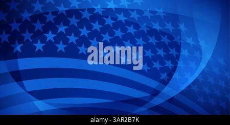 Illustrazione vettoriale della bandiera americana con stelle e strisce in varie tonalità di blu, creando un design moderno e astratto. Illustrazione Vettoriale