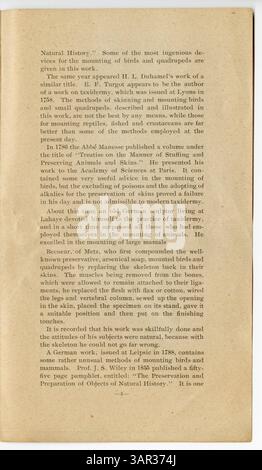Questo opuscolo, intitolato "History of Taxidermy", è stato presentato davanti al St. Louis Naturalist Club. Fornisce informazioni sullo sviluppo e sulle pratiche della tassidermia. Foto Stock