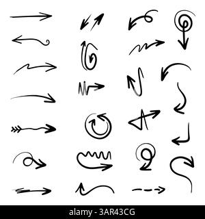 freccia disegnata a mano con molti oggetti da collezione all'interno Illustrazione Vettoriale