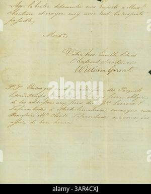 Lettera d'affari da William Grant ad Augustin Chouteau, che discute di questioni commerciali. Riflette le prime attività economiche e la corrispondenza che circondava il commercio alla fine del XVIII secolo. Foto Stock