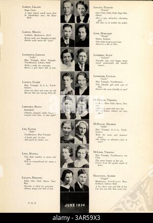 L'annuario "Tiger 1934" della South High School presenta le attività, i club e gli sport che hanno definito l'anno scolastico 1933-1934, con particolare attenzione al coinvolgimento degli studenti afroamericani. Foto Stock