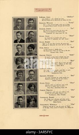 Il Roosevelt Yearbook del 1928 registra i principali eventi e le pietre miliari dell'anno scolastico 1927-1928 alla Roosevelt High School, documentando studenti, insegnanti, sport e vita scolastica. Foto Stock