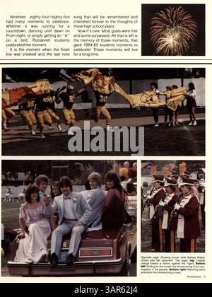 L'annuario Sagamore del 1985 della Roosevelt High School documenta la vita degli studenti, gli insegnanti, i club, l'atletica leggera e gli eventi chiave dell'anno scolastico 1984-1985. Foto Stock