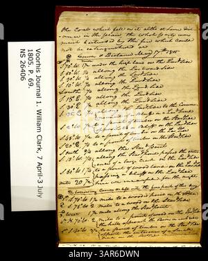 The Clark Family Collection, volume 1, presenta un passaggio dal Voorhis Journal No. 1, pagina 69, datato 17 maggio 1805. Registra le osservazioni di carbone che cadono da lontano, fornendo informazioni sulle osservazioni ambientali e l'esplorazione dei primi anni del XIX secolo. Foto Stock