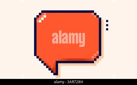 Fumetto con sfondo arancione disegnato in stile pixel art. Illustrazione Vettoriale