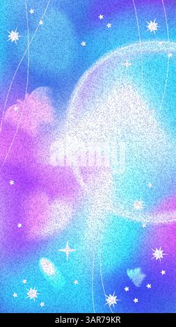 Y2K da sogno sfondo galassico con sfumature blu e rosa neon e stelle scintillanti Illustrazione Vettoriale