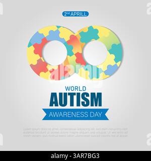 Colorato Puzzle Motif per la giornata mondiale della consapevolezza dell'autismo, illustrazione vettoriale Illustrazione Vettoriale