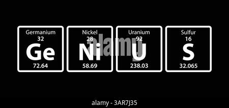 Genio - germanio, nichel, uranio e zolfo. Frase divertente con la tavola periodica degli elementi chimici Illustrazione Vettoriale