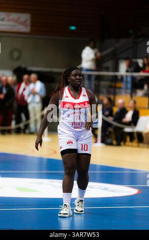 Meylan, Francia. 12 aprile 2025. Parigi, Francia, 16 aprile 2025 Clerine Choron (10 Meylan) in azione durante la partita dei playoff del Campionato francese di pallacanestro femminile di Lega 2 tra Meylan e Montbrison allo stadio Charlaix di Meylan, Francia (Constance Bugaut/SPP) credito: SPP Sport Press Photo. /Alamy Live News Foto Stock