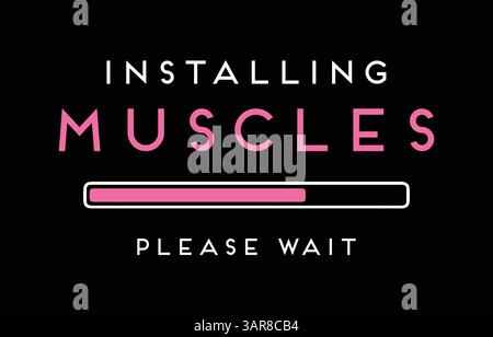 Installazione dei muscoli, attendere. T-shirt da palestra. Illustrazione Vettoriale