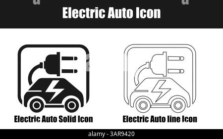 Icona Auto elettrica in silhouette su sfondo bianco. Illustrazione Vettoriale