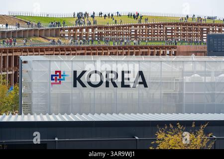 Osaka, Giappone - 16 aprile 2025: Padiglione della Repubblica di Corea con il tema 'con cuori' all'Expo 2025 Osaka, Kansai. Foto Stock