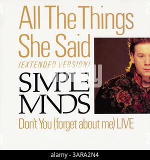 Simple Minds - tutte le cose che ha detto - copertina in vinile vintage Foto Stock