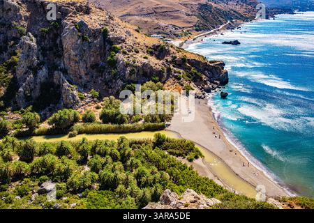 Spiaggia di Preveli nel comune di Agios Vasilios nella regione di Rethymno, Creta, Grecia Foto Stock