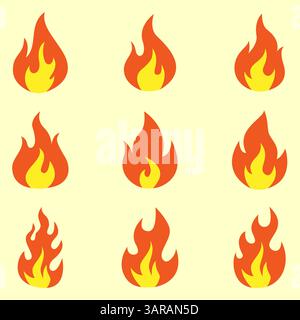 Le icone delle fiamme sono isolate su sfondo bianco Illustrazione Vettoriale