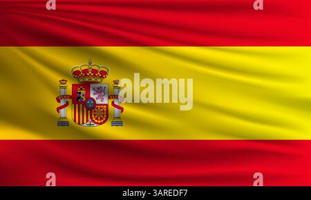 Bandiera vettoriale della Spagna che ondeggia l'illustrazione di sfondo in stile primo piano Illustrazione Vettoriale