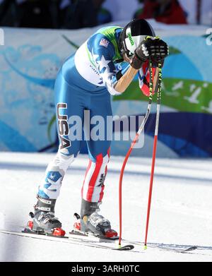 18 febbraio 2010 - Whistler, BC, Canada - WHISTLER, BC: 19 FEBBRAIO, 2010 -- Bode Miller degli Stati Uniti reagisce dopo il Super-G maschile 19 febbraio 2010 a Whistler, BC durante le Olimpiadi invernali del 2010. (Jean Levac / Canwest News Service). CNS-OLY-SKI (immagine di credito: © CanWest/ZUMApress.com) Foto Stock