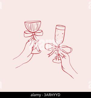 Vetro rosso vettoriale con fiocco rosso e ciliegia Illustrazione Vettoriale