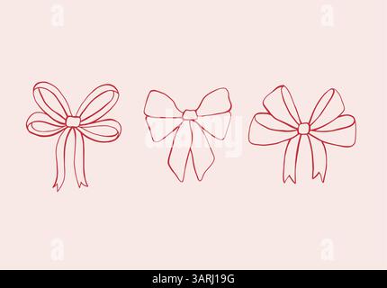 Set di illustrazioni disegnate a mano con vettore di prua ciliegia Illustrazione Vettoriale