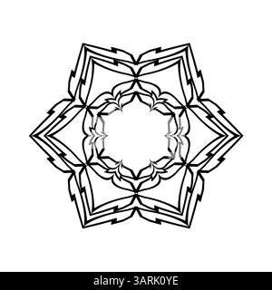 Easy Mandala Flower, motivo geometrico nero, pagina da colorare su sfondo bianco Illustrazione Vettoriale
