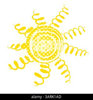 Un bel sole a doodle. Illustrazione dello schizzo di Doodle Sun. Bel sole arancione disegnato a mano. Non l'intelligenza artificiale, Scribble Doodle Children Drawn Style. Vettore Illustrazione Vettoriale