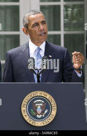 1 settembre 2013 - Washington, District of Columbia, U. S - il presidente degli Stati Uniti Barack Obama rilascia una dichiarazione sulla Siria al Rose Garden della Casa Bianca a Washington, D.C. il 31 agosto 2013. (Immagine di credito: © Prensa Internacional/ZUMAPRESS.com) Foto Stock