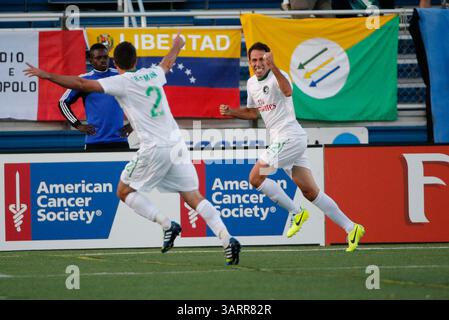 20 ottobre 2013 - Hempstead, New York, STATI UNITI - l'attaccante dei New York Cosmos ALESSANDRO NOSELLI (22) celebra il suo gol nel secondo tempo contro l'FC Edmonton allo stadio James R Shuart. La partita terminò con un pareggio di 1-1. (Immagine di credito: © Anthony Gruppuso/Independent Image/ZUMAPRESS.com) Foto Stock