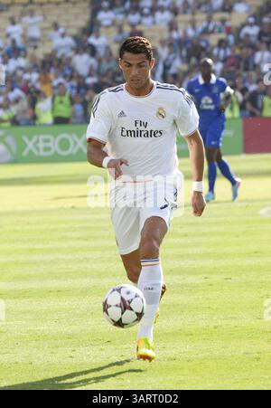 4 agosto 2013 - Los Angeles, California, STATI UNITI - Cristiano Ronaldo durante la prima metà della Guinness International Champions Cup 2013 al Dodger Stadium sabato 3 agosto 2013 a Los Angeles, California. Il Real Madrid ha sconfitto l'Everton per 2-1. (Immagine di credito: © Prensa Internacional/ZUMAPRESS.com) Foto Stock