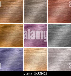 Tavolozza dei colori dei capelli. Collage con campioni di capelli tinti in diverse tonalità Foto Stock