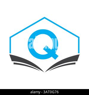 Logo Education sul concetto lettera Q con icona Open Book Illustrazione Vettoriale