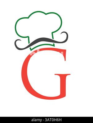 Lettera iniziale G simbolo del cappello dello chef per il modello vettoriale di design del logo del ristorante Illustrazione Vettoriale