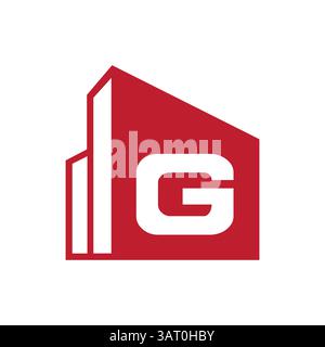 Lettera iniziale G concetto del logo immobiliare con modello vettoriale simbolo edificio urbano Illustrazione Vettoriale