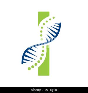 Logo DNA iniziale su lettera i modello vettoriale per il marchio sanitario Illustrazione Vettoriale