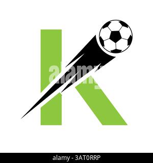 Lettera iniziale K Logo calcio con simbolo velocità. Logo football per Academy and Club Sign Illustrazione Vettoriale