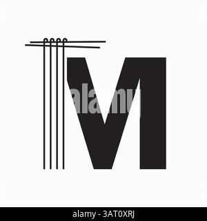 Concept di design del logo Letter M Noodles con modello vettoriale icona Noodles and Sticks Illustrazione Vettoriale