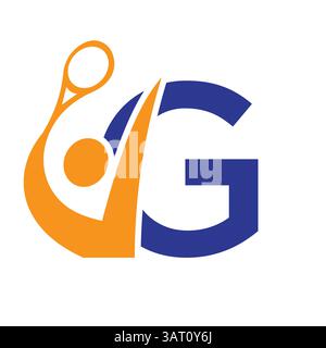 Logo Letter G Padel Racket. Simbolo della pagaia cartello Beach Ping Tennis Club Illustrazione Vettoriale