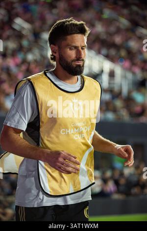 9 aprile 2025 l'attaccante del LAFC Olivier Giroud (9) scalda una partita della CONCACAF Champions Cup allo stadio Chase. Credito: Jose Luis Suerte Foto Stock