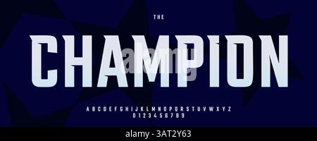 Carattere sportivo e audace con bordi affilati e stile deciso, perfetto per titoli, poster e titoli della Sports League con tema Champion, maglia da squadra e T-Short Illustrazione Vettoriale