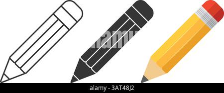 Collezione di icone a matita in stile piatto. Illustrazione vettoriale di Office Supplies su sfondo isolato. Firma di un concetto di business. Illustrazione Vettoriale