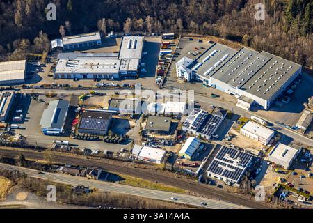 Luftbild, Gewerbegebiet Zur Christinenhütte, Meggen, Lennestadt, Sauerland, Nordrhein-Westfalen, Deutschland ACHTUNGxMINDESTHONORARx60xEURO *** Vista aerea, zona industriale Zur Christinenhütte, Meggen, Lennestadt, Sauerland, Renania settentrionale-Vestfalia, Germania ATTENTIONxMINDESTHONORARx60xEURO Foto Stock
