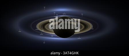 12 novembre 2013 - Saturno e i suoi anelli sono circondati da pianeti e lune in un mosaico assemblato da immagini catturate dalla sonda Cassini della NASA il 19 luglio. (Immagine di credito: © NASA/ JPL-Caltech/ZUMAPRESS.com) Foto Stock