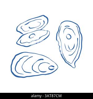 Ostriche disegnate a mano in stile minimalista per design e packaging SEA Illustrazione Vettoriale