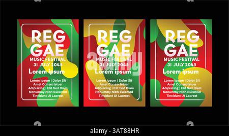 sfondo liquido astratto a tre colori per un moderno modello di poster reggae music festival. illustratore vettoriale del modello di poster musicale in formato cartaceo internazionale Illustrazione Vettoriale